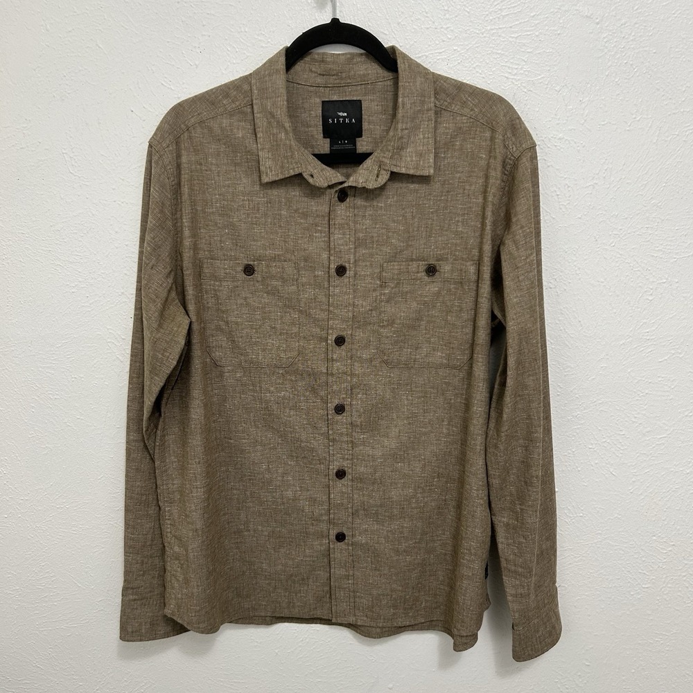 Sitka Mens Ambary Long Sleeve Shirt Coyote Heather Brown Hemp Blend Button Up L